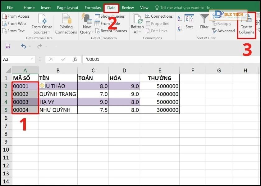 tiếp tục chọn text to columns 