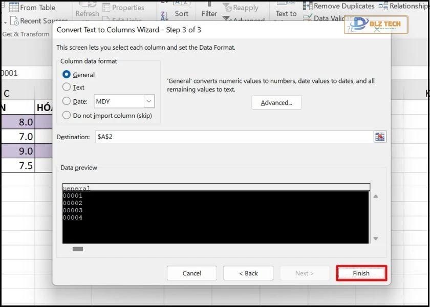nhấn finish để kết thúc