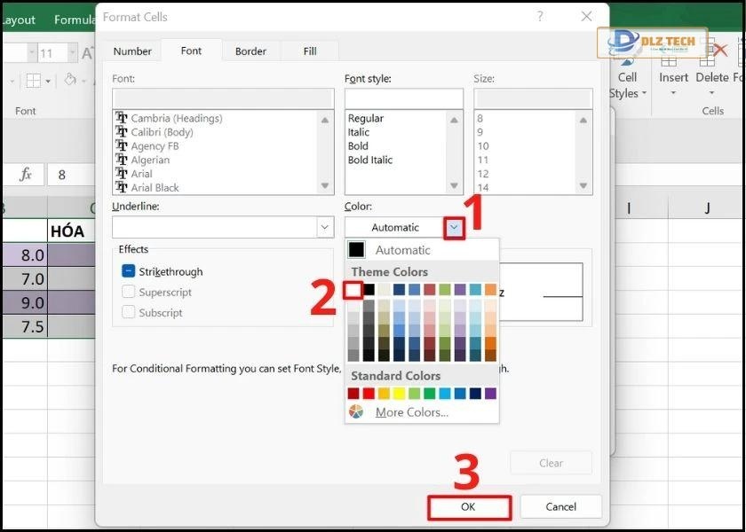 hộp thoại format cells