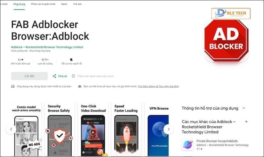 App Adblock Browser chặn quảng cáo YouTube