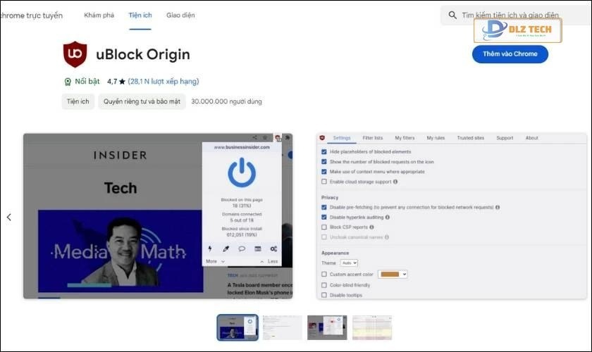App chặn quảng cáo uBlock Origin trên máy tính
