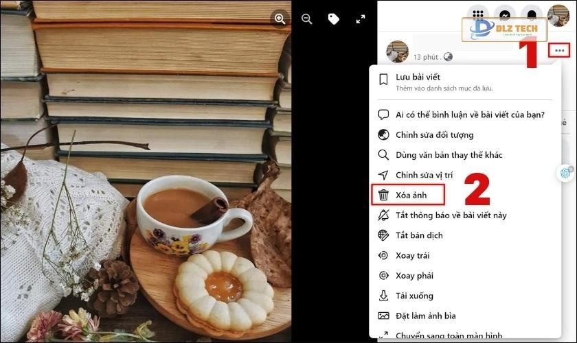 Nhấn vào biểu tượng ba chấm và chọn Xóa ảnh