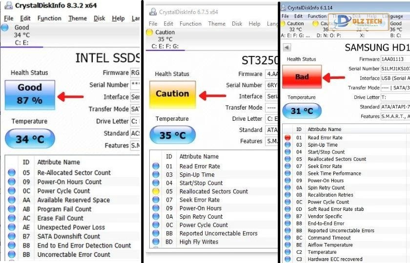 Phần mềm kiểm tra bad ổ cứng CrystalDiskInfo