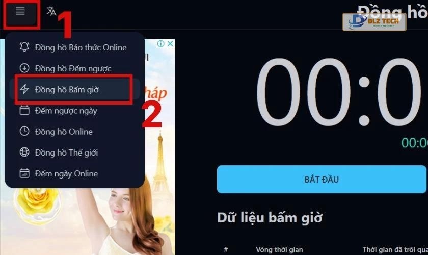 Bấm giờ trên website Online Alarm Kur