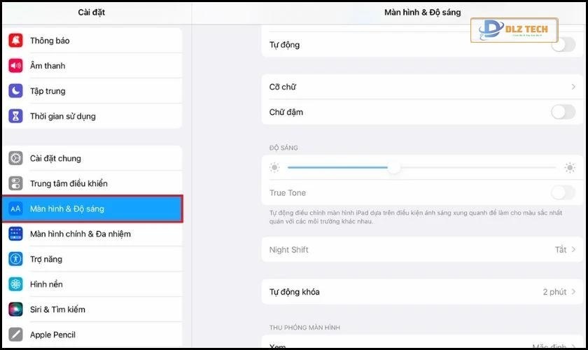 Cài đặt thu phóng màn hình