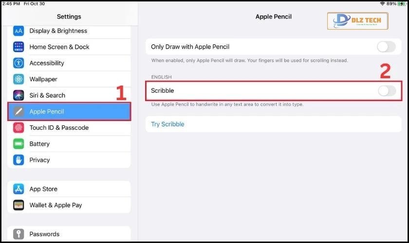 Tăng kích thước bàn phím bằng Apple Pencil