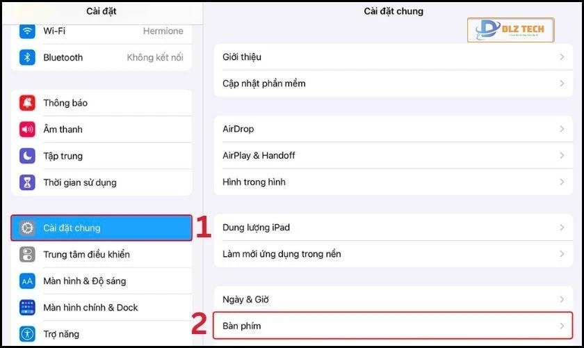 Tắt tính năng chia đôi bàn phím trong phần cài đặt