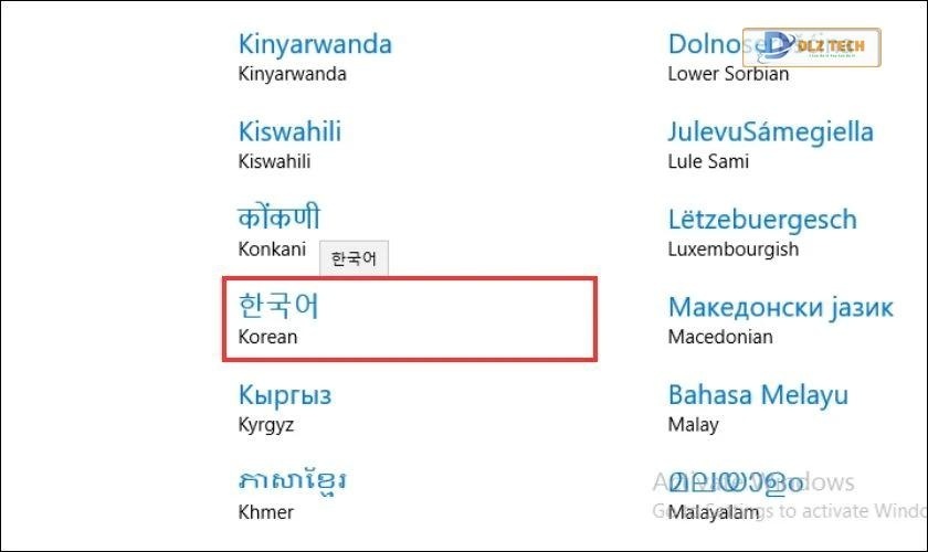 Chọn ngôn ngữ tiếng Hàn