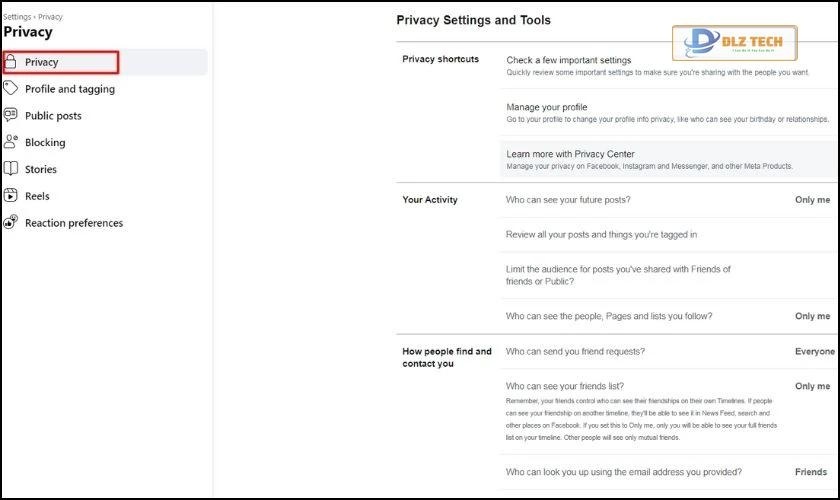 Quản lý cài đặt bảo mật và quyền riêng tư