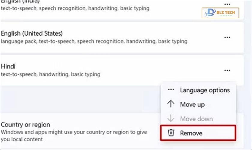 Chọn Vietnamese và nhấn vào Remove