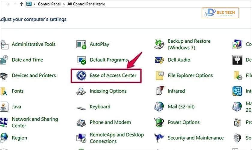 Chọn Ease of Access Center