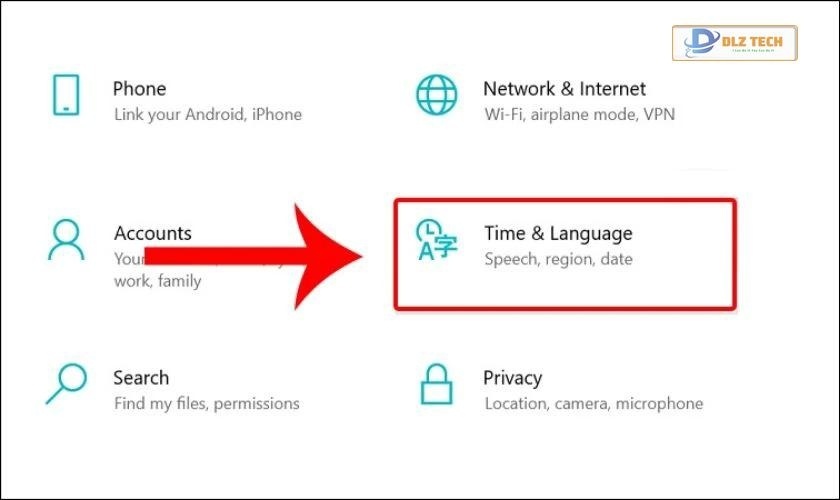 Chọn Time and Language