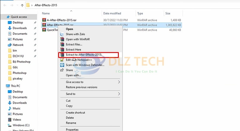 Tiếp tục giải nén file như hình.