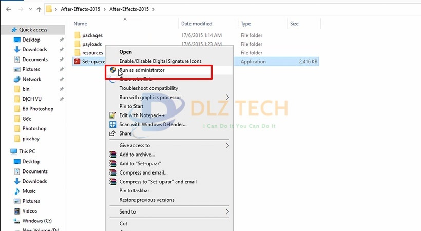 Khởi chạy file Set Up như hình.