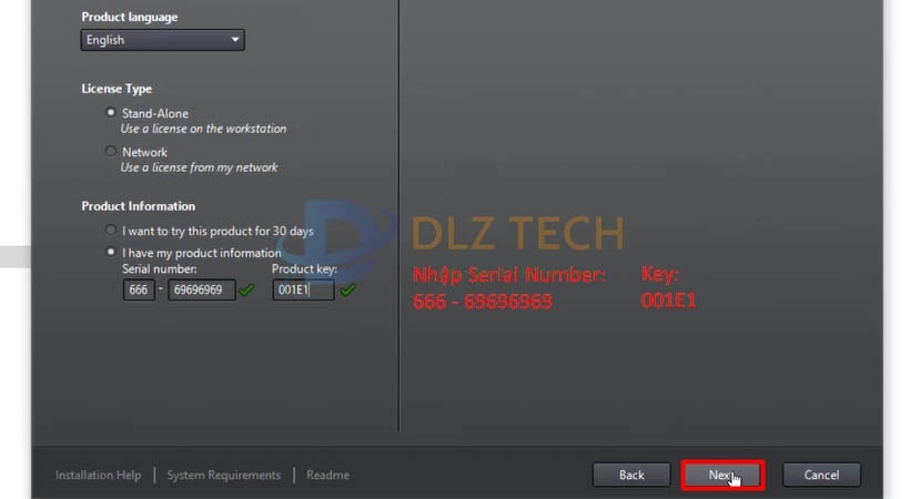 Nhập thông tin như hình sau đó chọn Next
