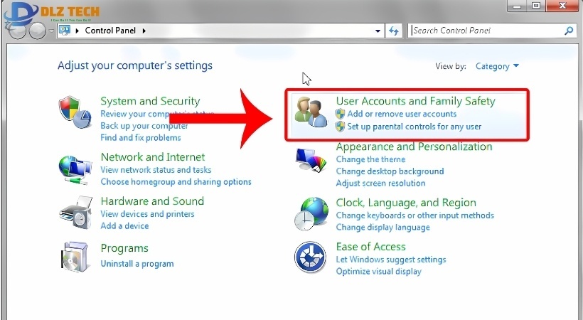 Click vào mục User Accounts