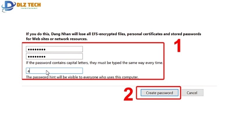 Nhập mật Chọn Create password