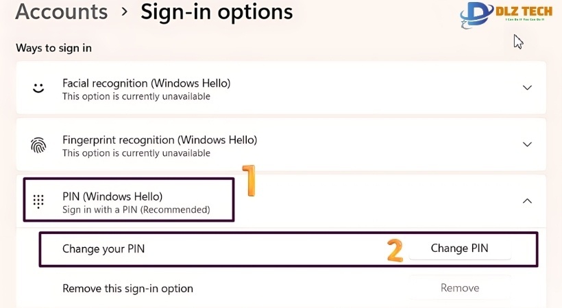 Trong phần Password (Pin), click vào chữ Change