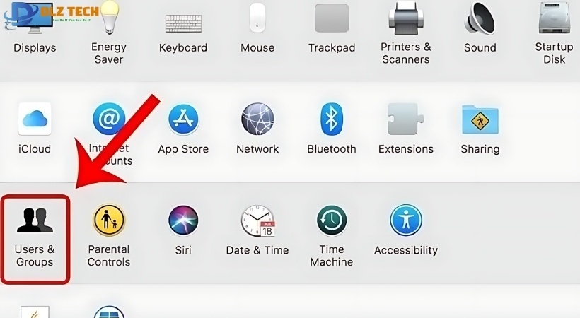 Cách cài mật khẩu trên thiết bị Mac - Click vào mục Users & Groups