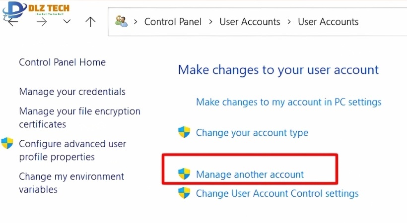 Chọn Manage another account