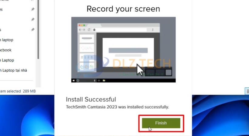 Chọn Finish hoàn tất cài đặt Camtasia 2023