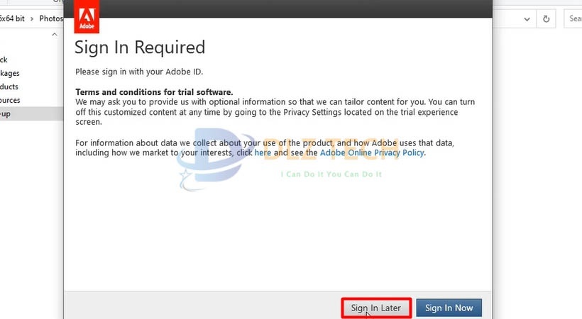 Chọn Sign In Later