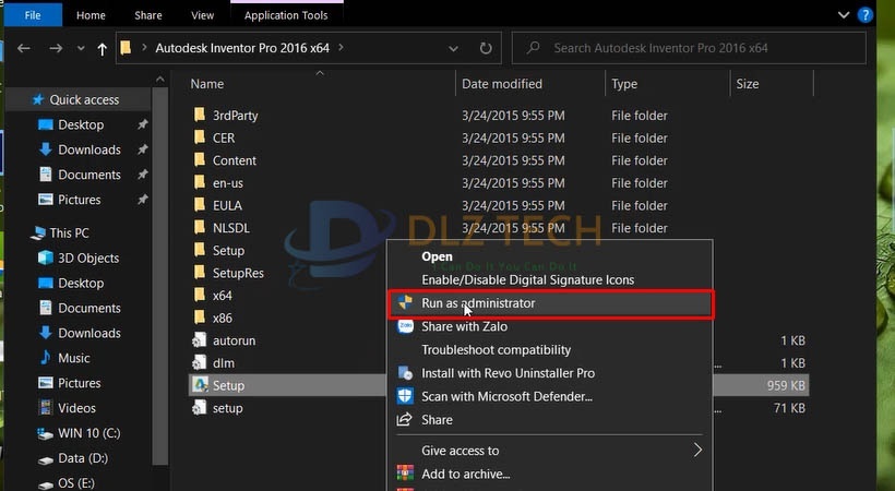 Khởi chạy file Set Up như trên bằng quyền admin.