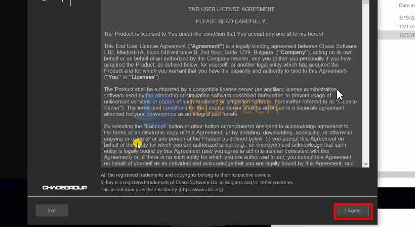 Chọn I Agree để cài Vray For revit 2019.