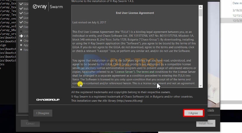 Chọn I Agree để cài Vray For revit 2019.