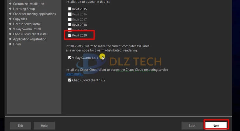 Chọn Revit 2020 sau đó chọn Next.