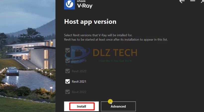Chọn Install để cài Vray For revit 2021.