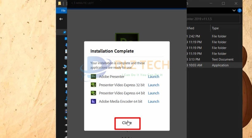 Chọn Close. Hoàn thành cài Adobe Presenter 2019.