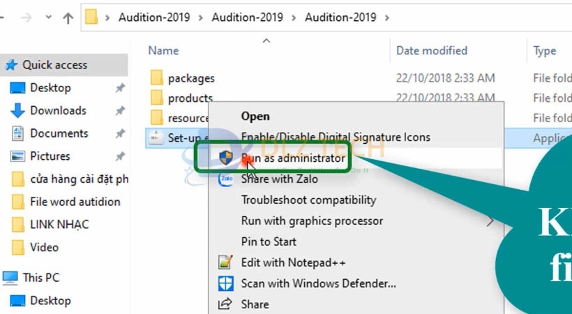 Khởi chạy file Set Up để cài Audition 2019.
