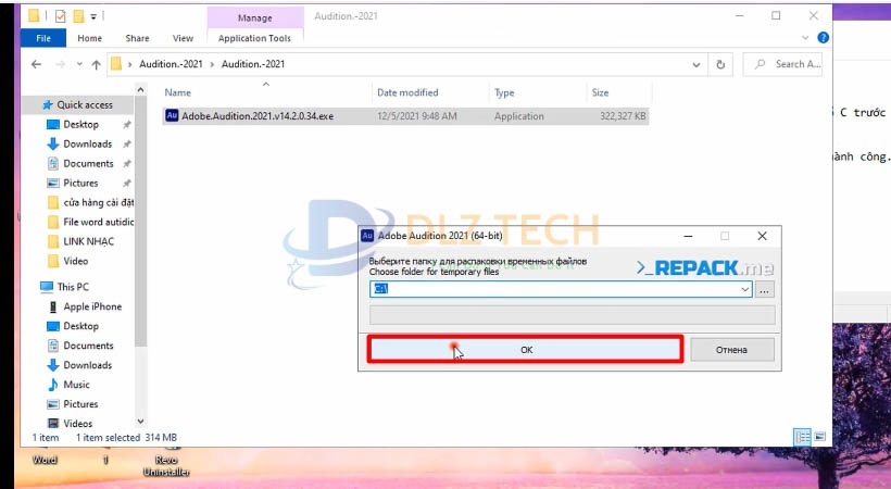 Tiến hành chọn ok để cài Audition 2021.