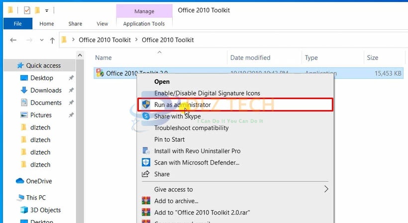 Khởi chạy file như hình để kích hoạt Office 2010.