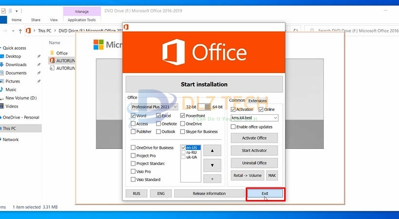 Tích chọn như hình sau đó chọn Exit. Hoàn thành cài đặt.