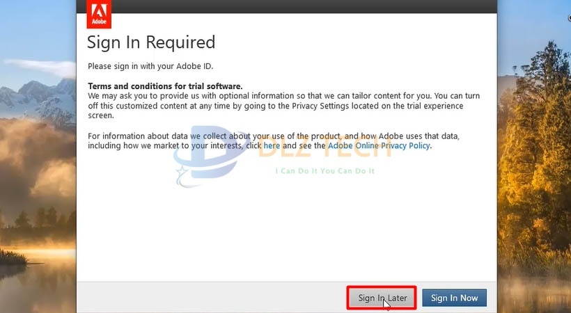 Chọn Sign In Later