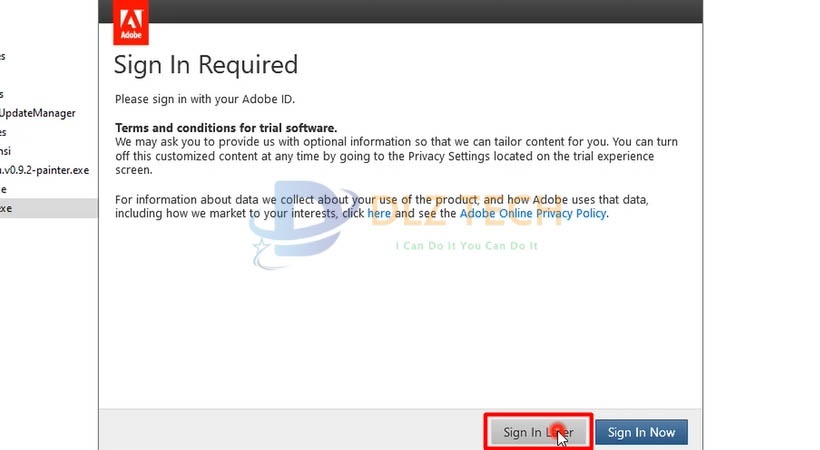 Chọn Sign In Later