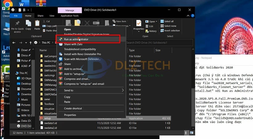 Chọn khởi chạy file Set Up để cài Solidworks 2020.