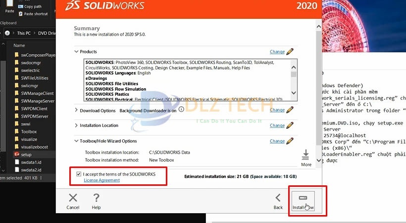 Tích chọn I Accept sau đó chọn Install Now để cài Solidworks 2020.