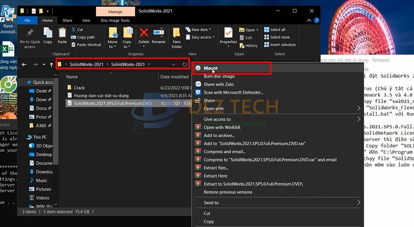 Chọn file như hình sau đó chọn Mount.