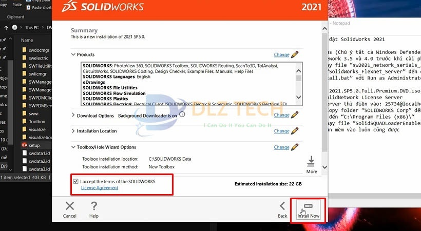 Tiến hành chọn Install Solidworks 2021.