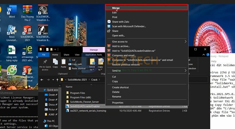 Mở file như hình và chọn Merge.