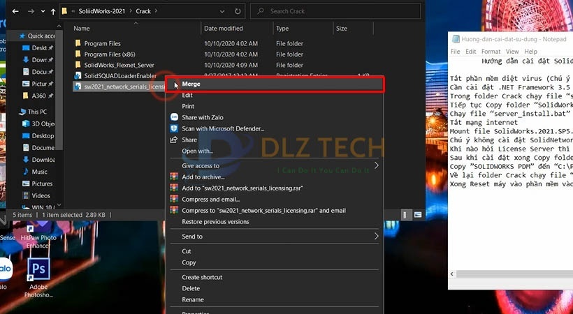 Chọn file như hình sau đó chuột phải chọn Merge.