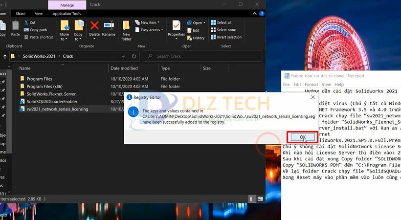Chọn ok để cài Solidworks 2021.