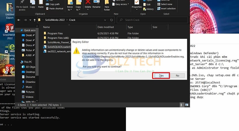 Chọn Yes. Hoàn thành cài Solidworks 2022.