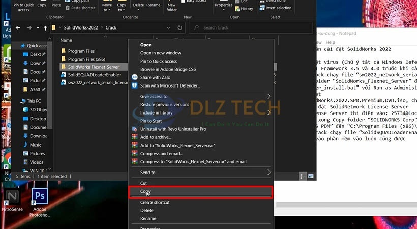 Copy file như hình đề cài Solidworks 2022.