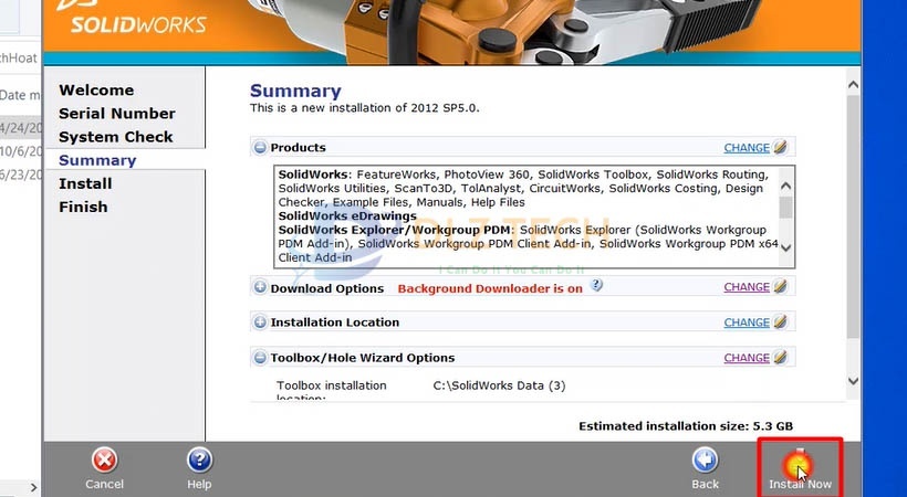 Chọn Install Now. cài Solidworks 2012 về máy.