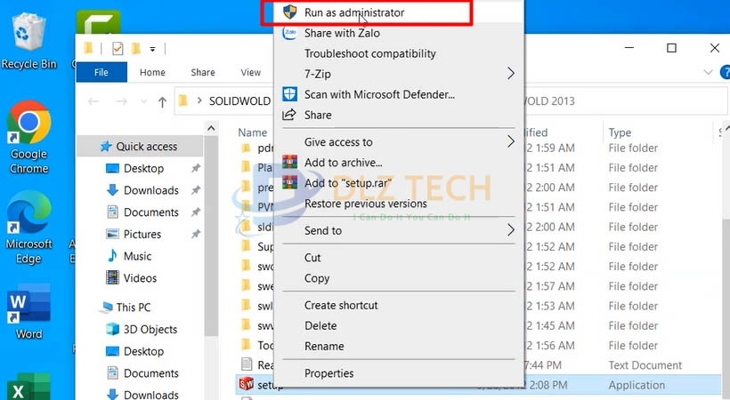 Mở file set up bằng quyền admin.