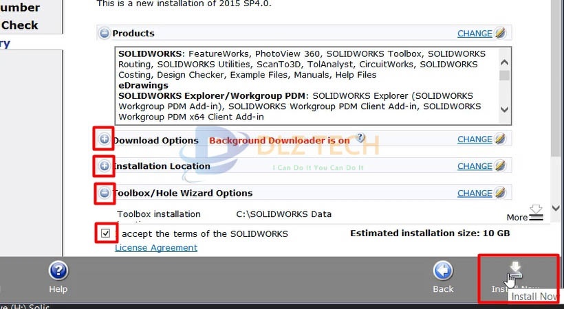 Chọn như hình sau đó chọn Install Solidworks 2015.